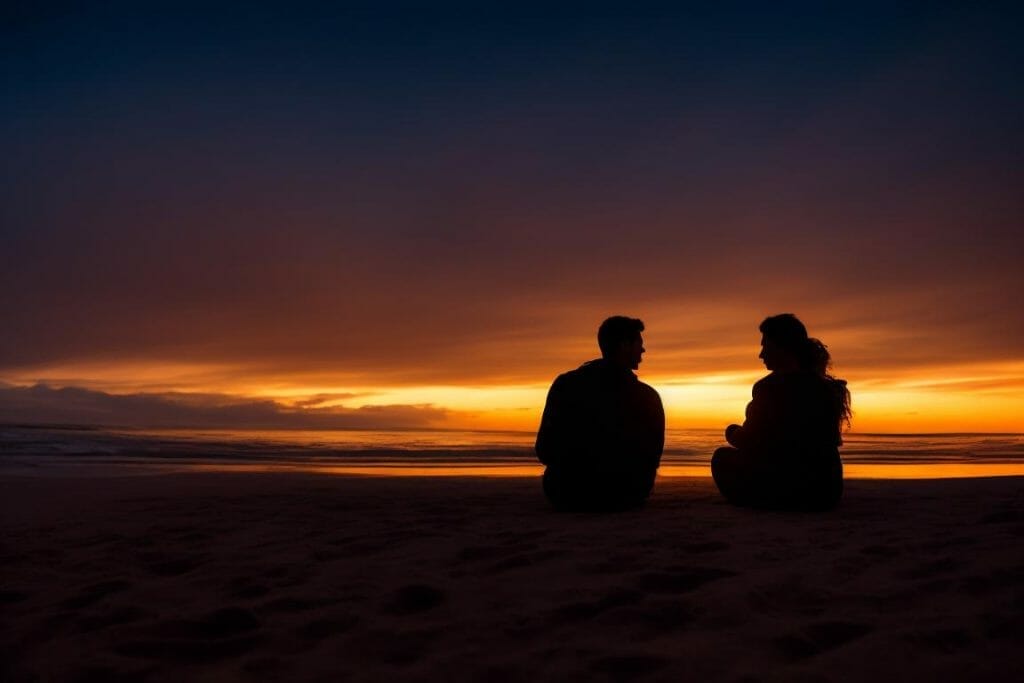 Cozying up by a bonfire on the beach