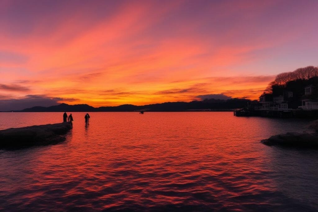 romantic sunset walk along the waterfront